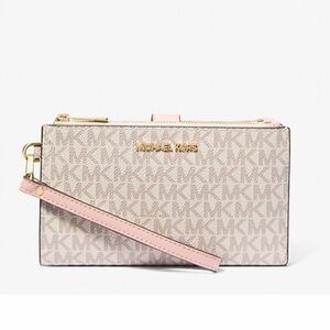 Michael Kors Pink and Cream Double Zip Clutch